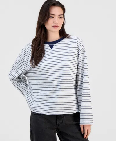 Hippie Rose Juniors' Oversized Striped Long-sleeve Top