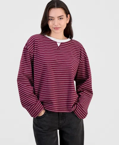 Hippie Rose Juniors' Oversized Striped Long-sleeve Top