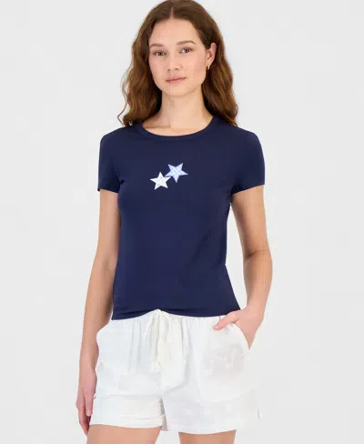 Hippie Rose Juniors' Patchwork Short-sleeve T-shirt In Blue