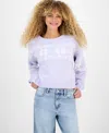 Hippie Rose Juniors' Patterned Knit Chenille Crewneck Sweater In White