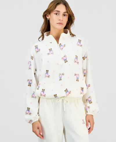 Hippie Rose Juniors' Polar Fleece Quarter-zip Sweatshirt In Multi