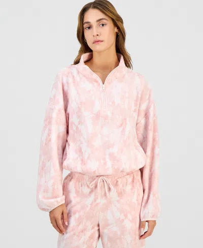 Hippie Rose Juniors' Polar Fleece Quarter-zip Sweatshirt In Pink