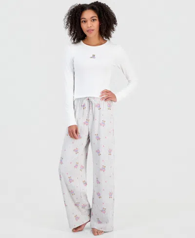 Hippie Rose Juniors' Printed Drawstring-waist Pants In White