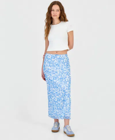Hippie Rose Juniors' Printed Mesh Maxi Skirt In Blue