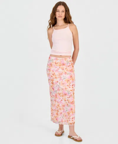 Hippie Rose Juniors' Printed Mesh Maxi Skirt In Pink