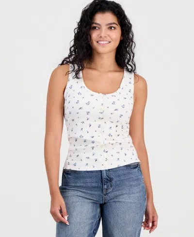 Hippie Rose Juniors' Ribbed Button Front Tank Top In Blue