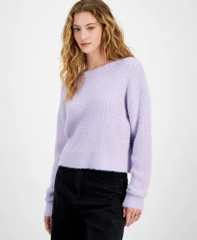 Hippie Rose Juniors' Ribbed Eyelash Drop-shoulder Sweater In Lavender Haze