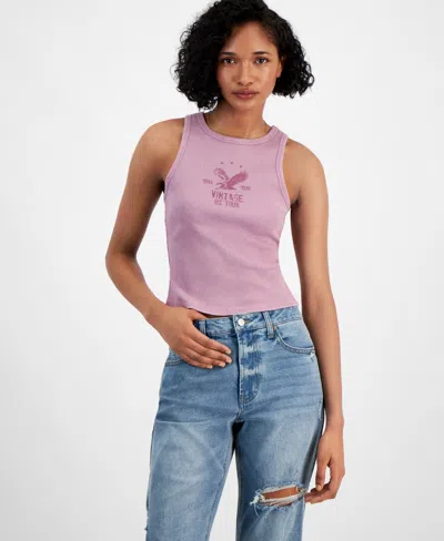 Hippie Rose Juniors' Ribbed Graphic Tank In Mauve Eagle
