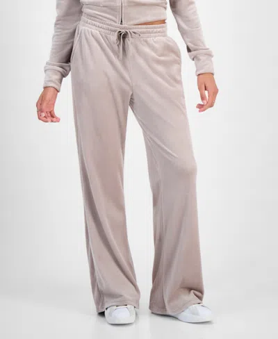 Hippie Rose Juniors' Ribbed Velour Drawstring Pants In Neutral