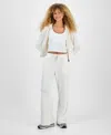 Hippie Rose Juniors' Ribbed Velour Drawstring Pants In White