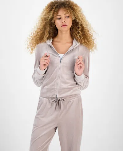 Hippie Rose Juniors' Ribbed Velour Zip-up Hoodie In Pink
