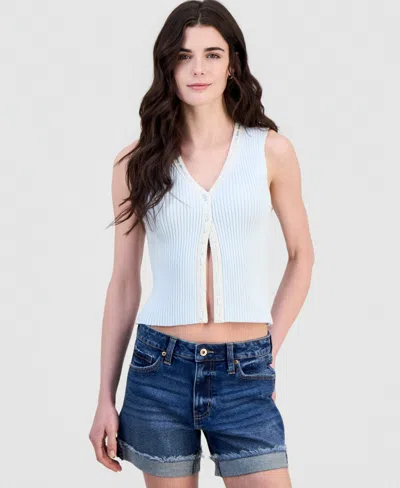 Hippie Rose Juniors' Ribbon-trim Sweater Vest In Blue