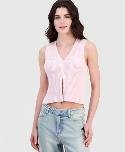 Hippie Rose Juniors' Ribbon-trim Sweater Vest In Pink