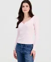 Hippie Rose Juniors' Scoop-neck Long-line Henley Top In Pink