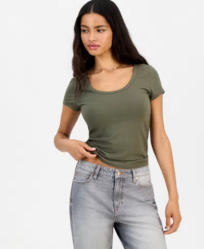 Hippie Rose Juniors' Scoop-neck Cap-sleeve Top In Green