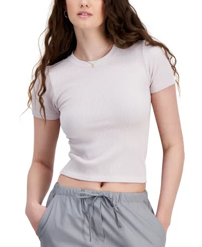 Hippie Rose Juniors' Seamless Crewneck Ribbed Tee In Barely Violet