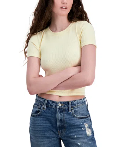 Hippie Rose Juniors' Seamless Crewneck Ribbed Tee In Butter