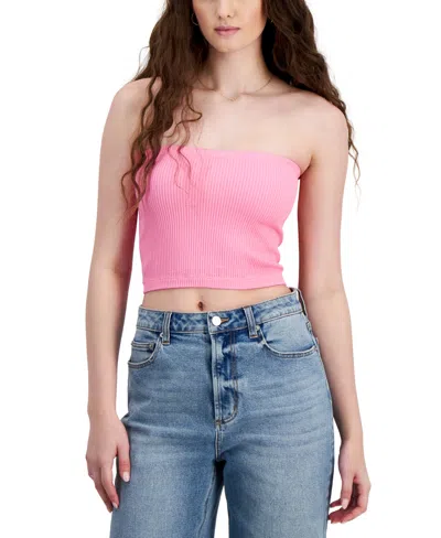 Hippie Rose Juniors' Seamless Cropped Tube Top In Agave Pink