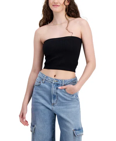 Hippie Rose Juniors' Seamless Cropped Tube Top In Black