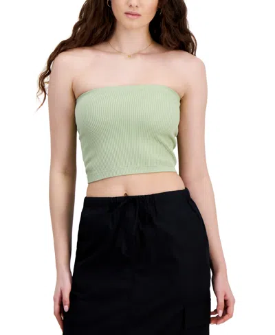 Hippie Rose Juniors' Seamless Cropped Tube Top In Fresh Sage