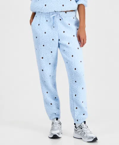 Hippie Rose Juniors' Sherpa Embroidered Joggers In Blue