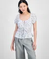 Hippie Rose Juniors' Shirred Tie-front Peasant Top