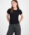 Hippie Rose Juniors' Short-sleeve Crewneck Tee In Black