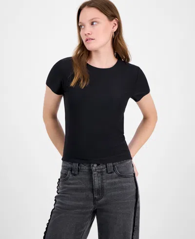 Hippie Rose Juniors' Short-sleeve Crewneck Tee In Black