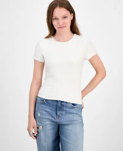 Hippie Rose Juniors' Short-sleeve Crewneck Tee In White