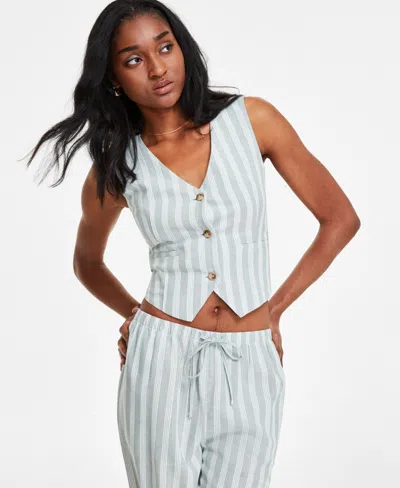 Hippie Rose Juniors' Sleeveless Linen Vest In Oregano Stripe