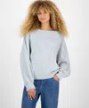 Hippie Rose Juniors' Slouchy Balloon-sleeve Crewneck Sweater In Gray