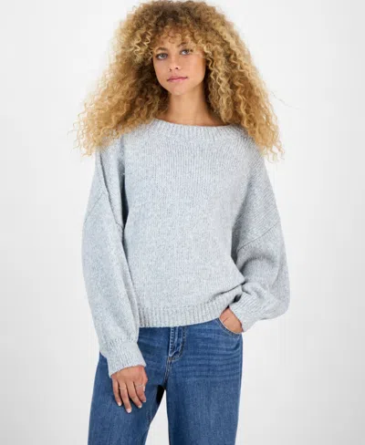 Hippie Rose Juniors' Slouchy Balloon-sleeve Crewneck Sweater In Gray