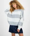 Hippie Rose Juniors' Slouchy Balloon-sleeve Crewneck Sweater In Multi