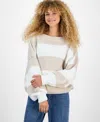 Hippie Rose Juniors' Slouchy Balloon-sleeve Crewneck Sweater In Multi