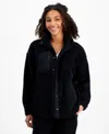 Hippie Rose Juniors' Snowflake Sherpa Snap-front Jacket & Sherpa Claw Clip In Black