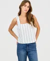 Hippie Rose Juniors' Square-neck Linen Tank Top In White