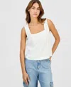 Hippie Rose Juniors' Square-neck Linen Tank Top In White