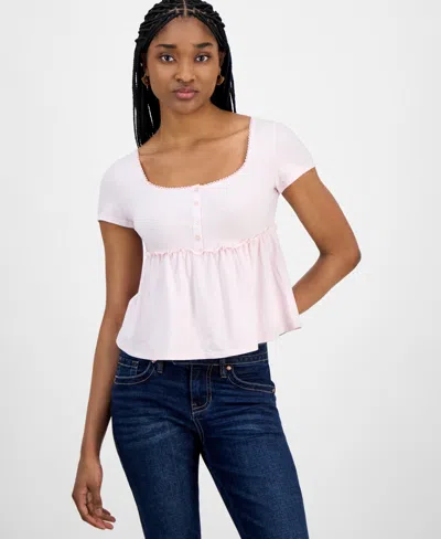 Hippie Rose Juniors' Square-neck Short-sleeve Babydoll Top