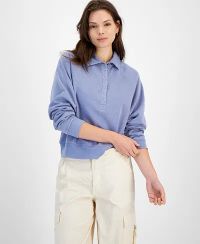 Hippie Rose Juniors' Stonewashed Half-placket Sweatshirt In Rustic Blue |  ModeSens