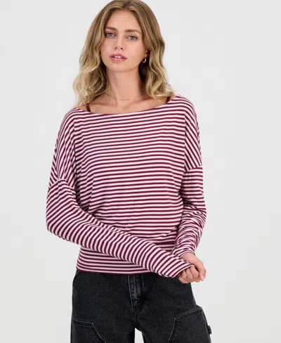 Hippie Rose Juniors' Striped Layered-look Dolman-sleeve Top In Wine,pink Stripe