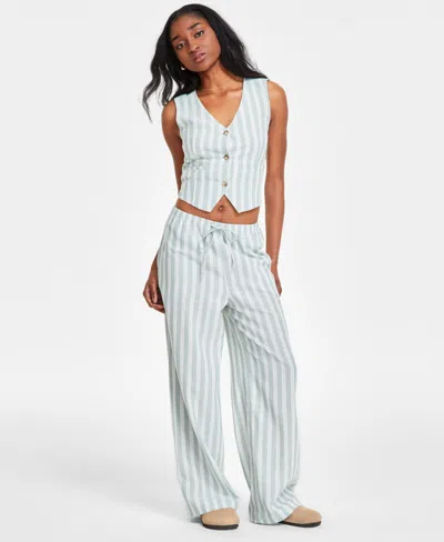 Hippie Rose Juniors Striped Vest Striped Wide Leg Drawstring Pants In Oregano Stripe