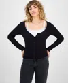 Hippie Rose Juniors' Two-piece Camisole & Cardigan Top In Black