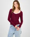 Hippie Rose Juniors' Two-piece Camisole & Cardigan Top In Burgundy