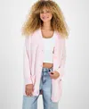 Hippie Rose Juniors' V-neck Button Front Teddy Long Cardigan In Pink