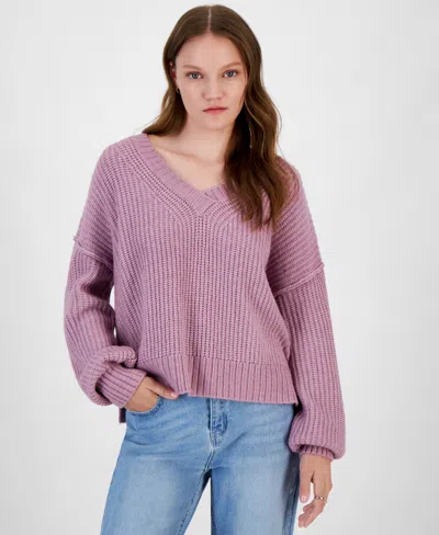 Hippie Rose Juniors' V-neck Oversized Sweater In Valerian