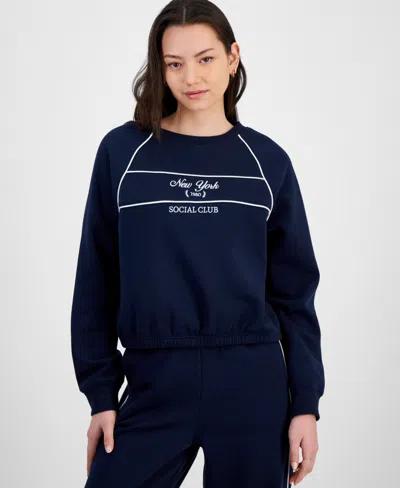 Hippie Rose Juniors' Varsity Fleece Crewneck In Navy Social Club