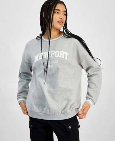 Hippie Rose Juniors' Varsity Fleece Sweatshirt In Grey