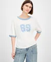 Hippie Rose Juniors' Varsity Graphic Ringer T-shirt In Multi