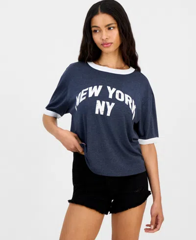 Hippie Rose Juniors' Varsity Ringer T-shirt In Blue