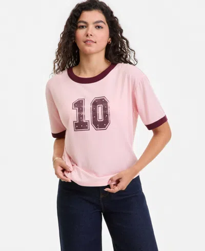 Hippie Rose Juniors' Varsity Ringer T-shirt In Pink